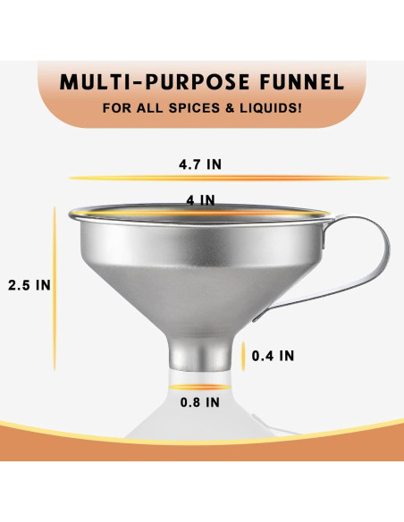 Embudo de Acero Inoxidable AOZITA 18/8 con Mango Ergonomico