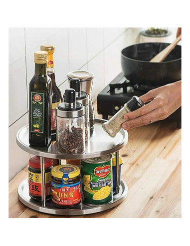 Organizador Giratorio Lazy Susan AISHNA 2 Niveles Acero Inoxidable