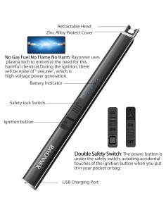 Encendedor Eléctrico RAYONNER Recargable USB a Prueba de Viento 2