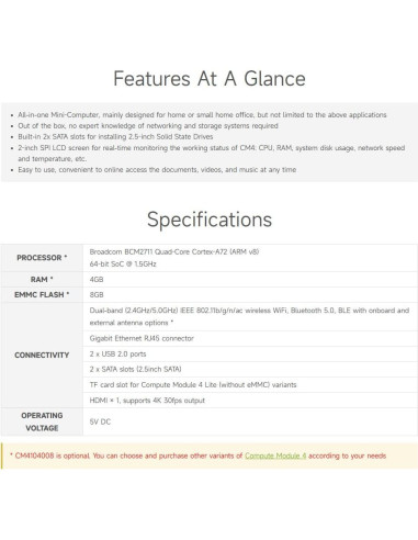 Almacenamiento en Red Waveshare CM4-NAS-Double-Deck 0.6kg