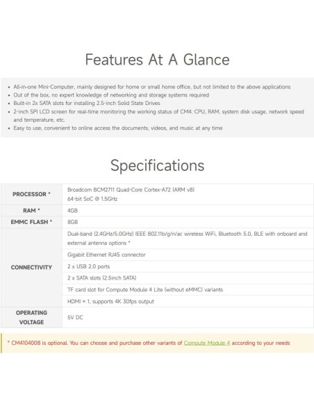 Almacenamiento en Red Waveshare CM4-NAS-Double-Deck 0.6kg