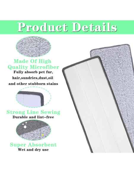 10 Almohadillas de Mopa Planas Microfibra Tolare 32x12 cm