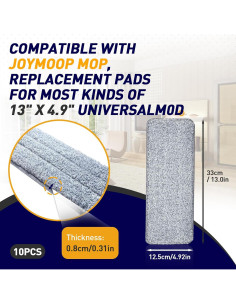10 Almohadillas Reemplazo JOYMOOP Mopa Plana 33 cm Lavables 2