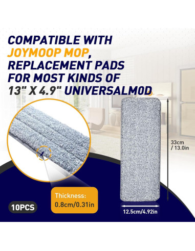 10 Almohadillas Reemplazo JOYMOOP Mopa Plana 33 cm Lavables