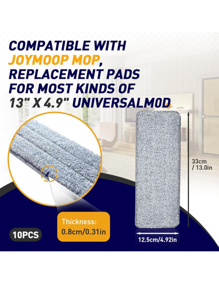 10 Almohadillas Reemplazo JOYMOOP Mopa Plana 33 cm Lavables