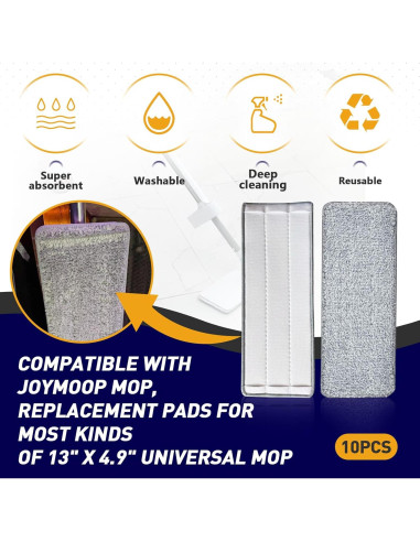 10 Almohadillas Reemplazo JOYMOOP Mopa Plana 33 cm Lavables