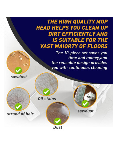 10 Almohadillas Reemplazo JOYMOOP Mopa Plana 33 cm Lavables