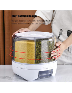 Dispensador de Granos 20L XIYAO 360 Rotativo 6 Compartimentos 2