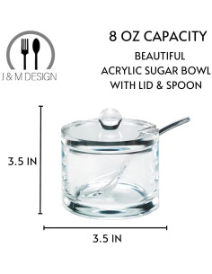 Tazón de Azúcar Acrílico J&M DESIGN 226 g con Tapa y Cuchara 2