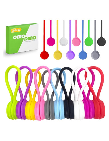 20 Sujetadores Magnéticos de Cable CeroDimo Silicona Multicolor