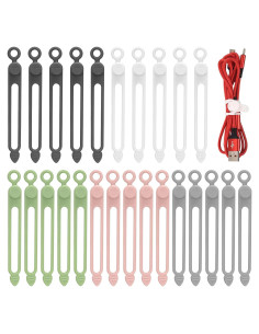 25 Sujetadores de Cable Silicona RUGLAMZHIP 10.5x1.2cm 5 Colores