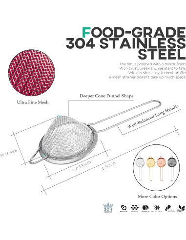 Colador de Malla Fina Homestia 22.86 cm Acero Inoxidable Plata