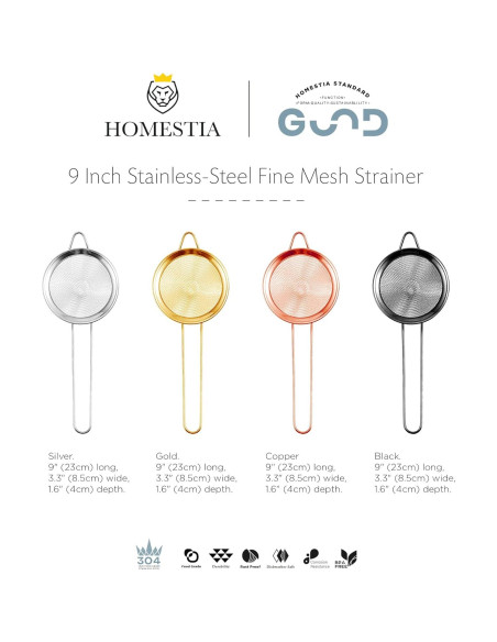 Colador de Malla Fina Homestia 22.86 cm Acero Inoxidable Plata