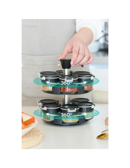 Estante de Especias Giratorio Aurakoa 2 Niveles 12 Frascos