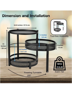 Estante de Especias IBERG 3 Niveles con Bandeja Giratoria Negro 2