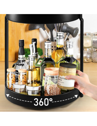 Organizador de Especias Uideyvi 3 Niveles Giratorio 27,94 cm Negro