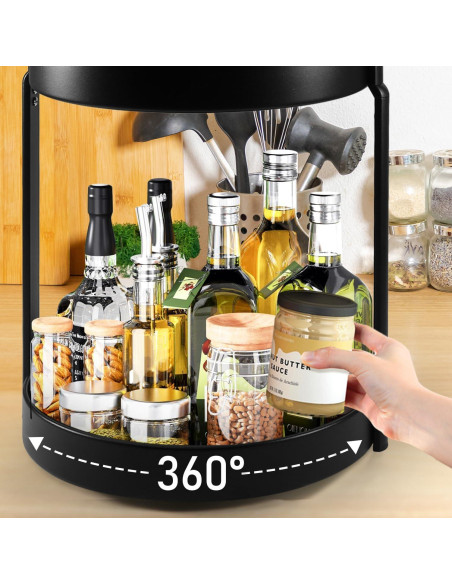 Organizador de Especias Uideyvi 3 Niveles Giratorio 27,94 cm Negro