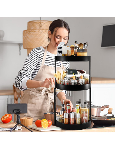 Organizador de Especias Uideyvi 3 Niveles Giratorio 27,94 cm Negro