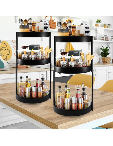Organizador de Especias Uideyvi 3 Niveles Giratorio 27,94 cm Negro