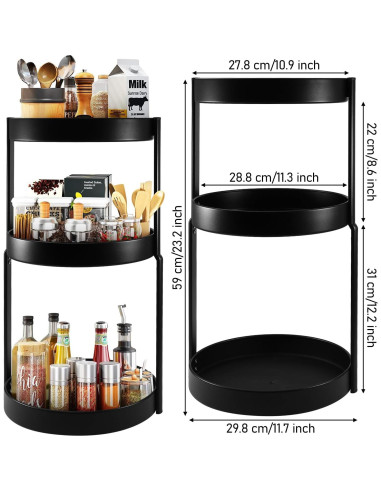 Organizador de Especias Uideyvi 3 Niveles Giratorio 27,94 cm Negro