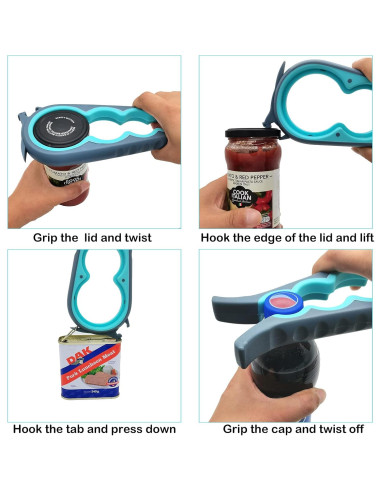 Abridor de Tarros Multifuncional Otstar 6 en 1 Azul y Gris