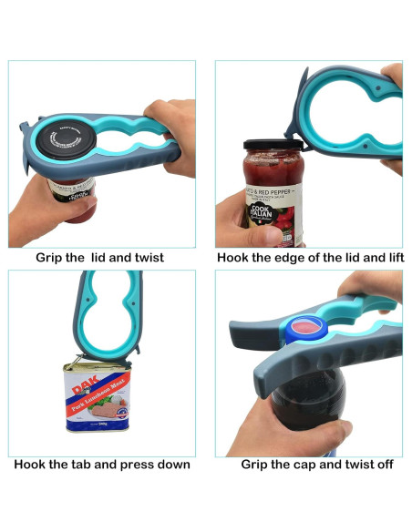 Abridor de Tarros Multifuncional Otstar 6 en 1 Azul y Gris