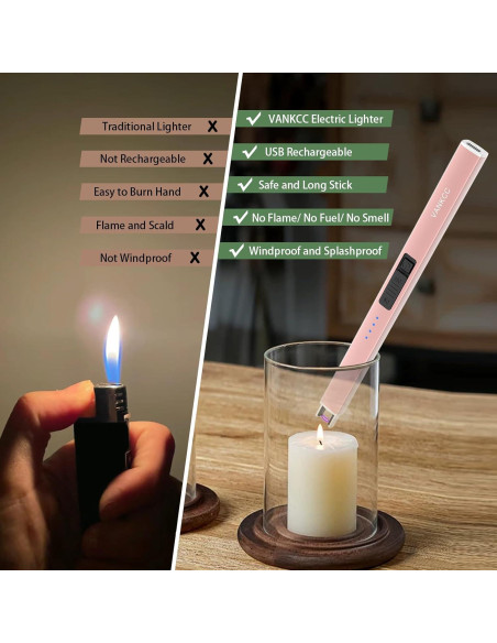 Encendedor eléctrico Vankcc VK601RG recargable USB oro rosa