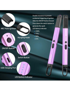 Encendedor eléctrico MEIRUBY M-15 recargable USB púrpura 2