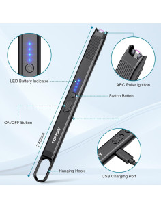 Encendedores Eléctricos Recargables TOPKAY 2 Piezas Negro 2