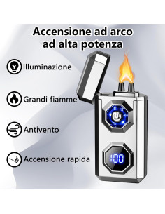 Encendedor Eléctrico TIKIUKI Plata Recargable a Prueba de Viento 2