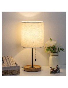 Lámpara de Mesa HAITRAL 16" Moderna de Madera y Tela Beige