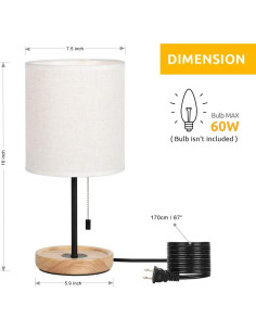 Lámpara de Mesa HAITRAL 16" Moderna de Madera y Tela Beige 2