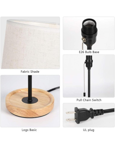 Lámpara de Mesa HAITRAL 16" Moderna de Madera y Tela Beige