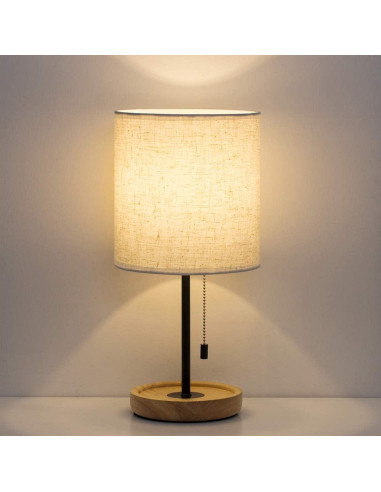 Lámpara de Mesa HAITRAL 16" Moderna de Madera y Tela Beige