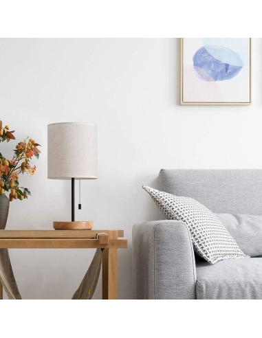 Lámpara de Mesa HAITRAL 16" Moderna de Madera y Tela Beige