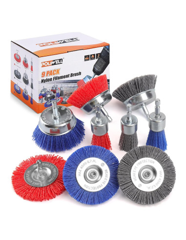 POLIWELL Juego de Cepillos Abrasivos de Nylon 9 Piezas