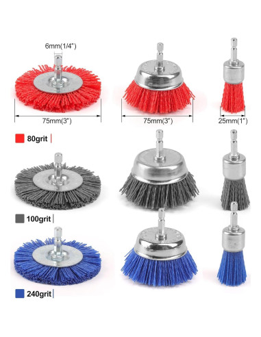 POLIWELL Juego de Cepillos Abrasivos de Nylon 9 Piezas