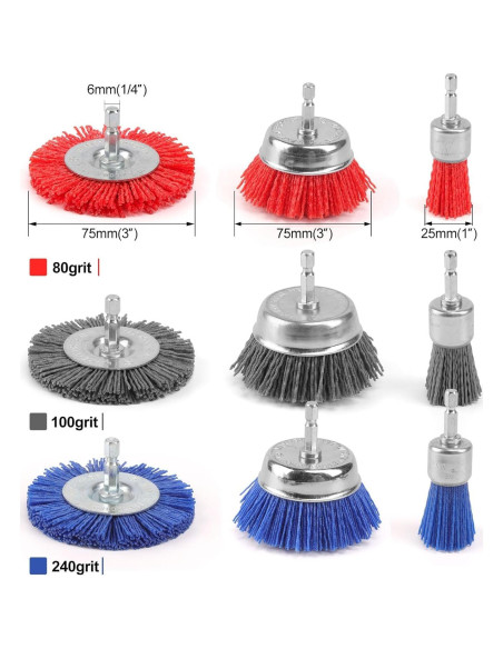 POLIWELL Juego de Cepillos Abrasivos de Nylon 9 Piezas POLIWELL Juego de Cepillos Abrasivos de Nylon 9 Piezas