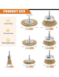 Juego de Cepillos de Alambre POLIWELL 24 Piezas para Taladro 2