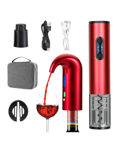 Juego Sacacorchos Eléctrico OYNUPIKR Rojo con Aerador y Tapón