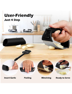 Prensa de Ajo Rocker Acero Inoxidable con Pelador y Cepillo 2