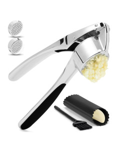 Prensa de Ajo CUNSENR con Pelador y Cepillo - Plata
