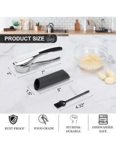 Prensa de Ajo CUNSENR con Pelador y Cepillo - Plata 2