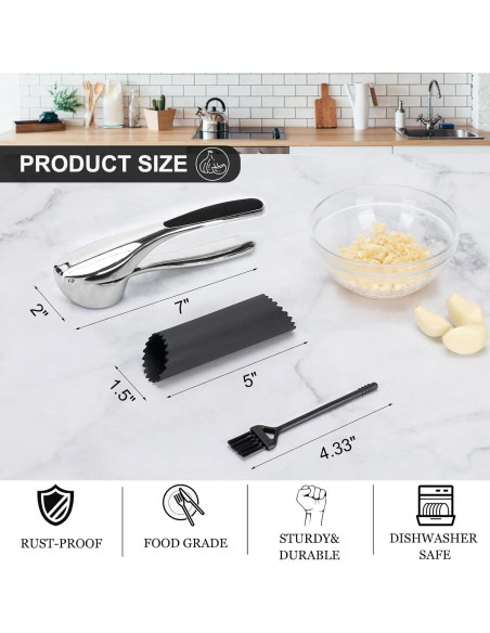 Prensa de Ajo CUNSENR con Pelador y Cepillo - Plata