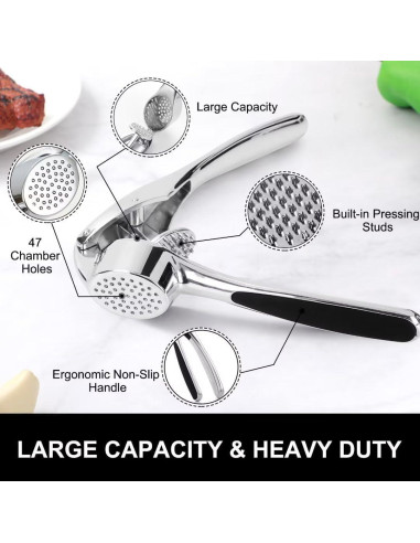 Prensa de Ajo CUNSENR con Pelador y Cepillo - Plata