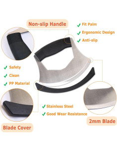 Cuchillo Mezzaluna XoYoZo Acero Inoxidable 16.5 cm Antideslizante 2