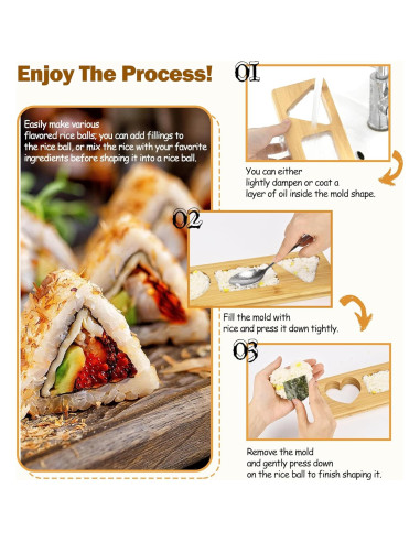 Kit de Molde de Onigiri Musubi TANGZHIFEIYUE de Bambú 3 Formas