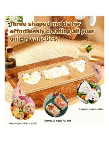 Kit de Molde de Onigiri Musubi TANGZHIFEIYUE de Bambú 3 Formas