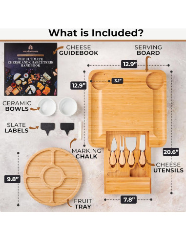 Tabla de Charcutería Woodenhouse 33x33cm con Utensilios y Cuencos