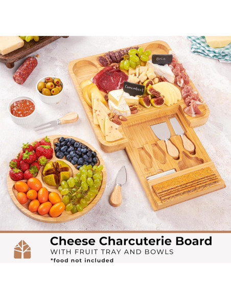 Tabla de Charcutería Woodenhouse 33x33cm con Utensilios y Cuencos